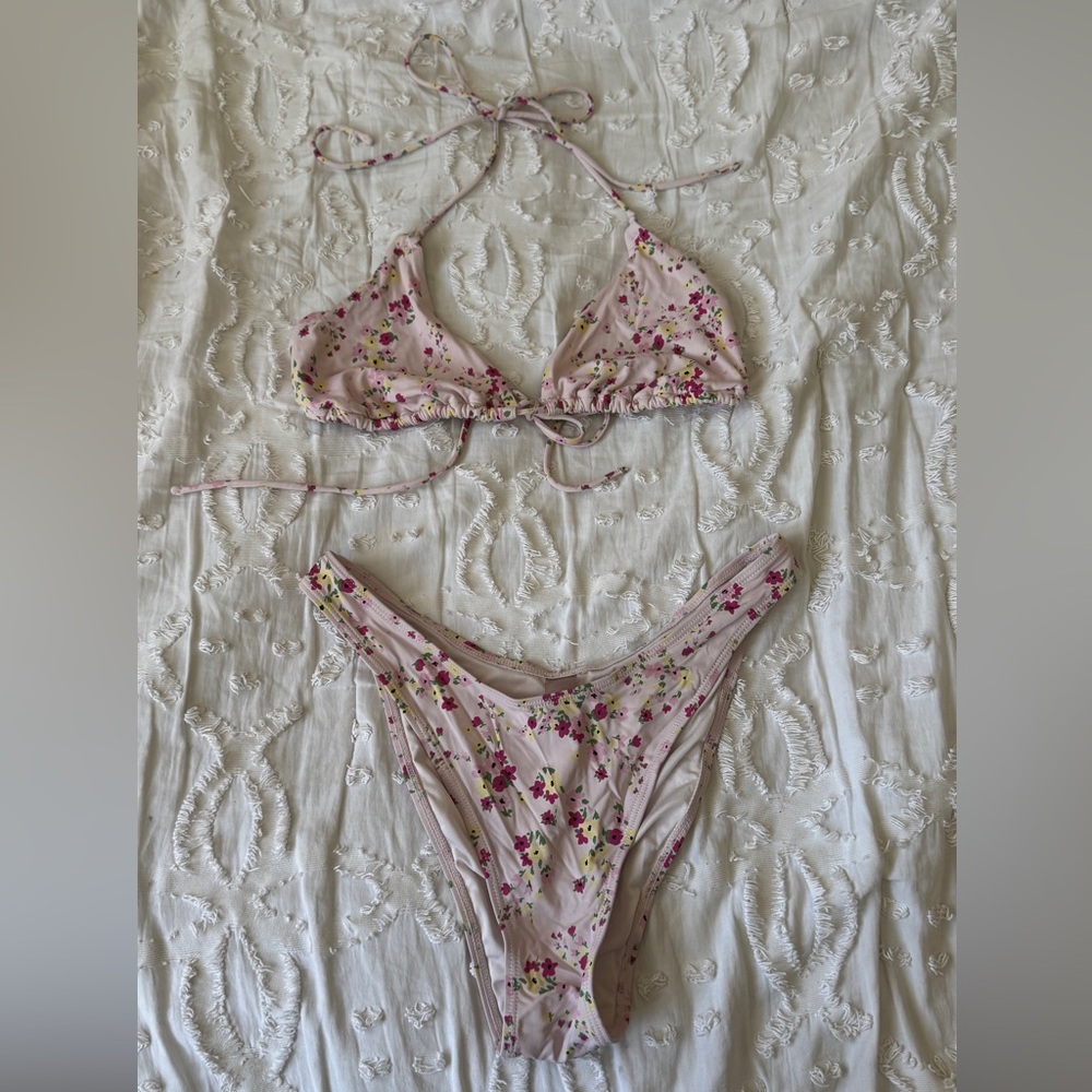 Garage Pink Floral Bikini Set with Green Accents